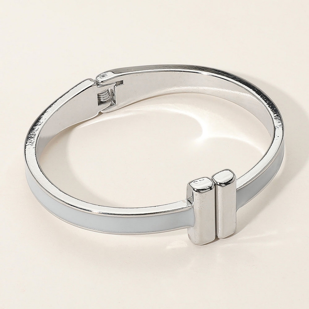 Gray Metal Bar Tip Bracelet Bangle Hinged Statement Fashion Accessories Silver
